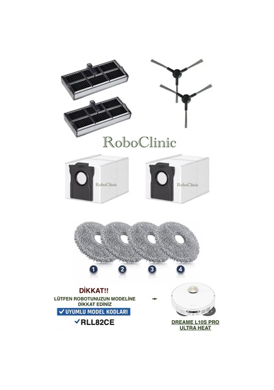 Dreame L10s Pro Ultra Heat Robot Süpürge Rll82ce Uyumlu Toz Torbası, Fırça, Filtre, Mop 10 Parça