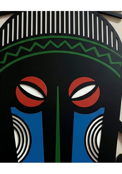 Afrika Tribal Ahşap Duvar Mask Mdf - Siyah Yeşil Mavi Klasik Kabile Maskı 1