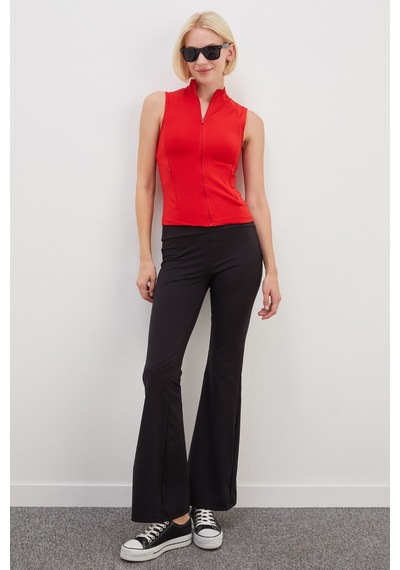 Fullamoda Dik Yaka Dalgıç Kumaş Slim Fit Yelek Kırmızı