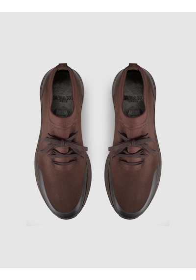 Cabani Castello Kahve Triko & Hakiki Dana Deri Erkek Sneaker Kahverengi
