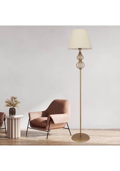 Vance Beyaz Şapkalı Eskitme Modern Tasarım Ayaklı Abajur Lamba Metal Lambader