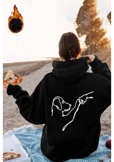 Uyguntarz Can Dostum Baskılı Oversize Sweatshirt siyah