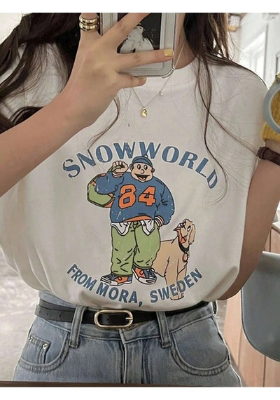 Startmore Adrift Karikatür Ve Grafik Tasarım Oversize T-shirt Cartoon/letter Serisi Kod394 Beyaz