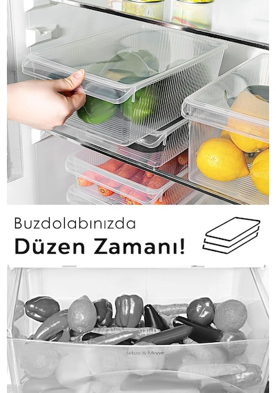 9'lu Kapaklı Buzdolabı Düzenleyici Set - Meyve Sebze Saklama Kabı Dolap İçi Organizer 3x 4-6-8 Lt Şeffaf