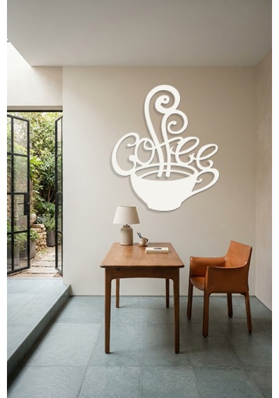 Coffee Metal Duvar Tablosu - Duvar Dekoru - Beyaz - 42 X 50 Cm