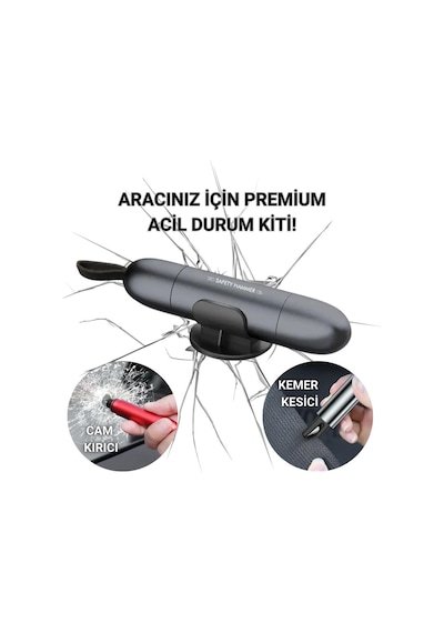 Polham 2in1 Araç İçi Cam Kırıcı Ve Emniyet Kemer Kesici, Premium Acil Durum Kiti, Hayat Kurtarıcı