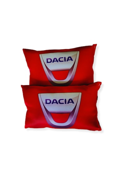 Dacia Logolu Kırmızı Seyahat Boyun Yastığı 2 Li Set Dijital Baskılı Araç Boyun Destek Yastığı Kırmızı