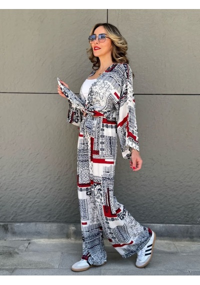 Kadın Mix Desenli İkili Kimono Takım - S504506 Çok Renkli