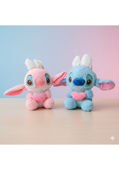 Lilo Stitch Peluş Oyuncak Tavşan Stic Kulaklı Peluş Oyuncak Pembe Renk 25cm Çok Renkli