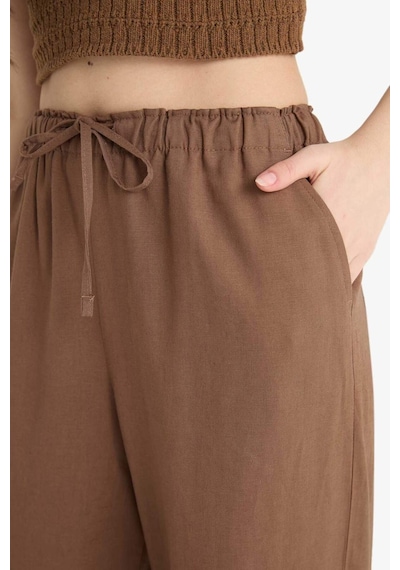 Defacto Wide Leg Çift Cepli Beli Lastikli Standart Boy Keten Karışımlı Pantolon E1981ax25smbn534 Kahve
