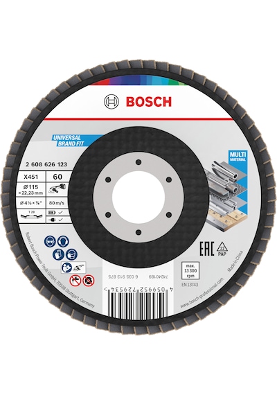 Bosch X451 Flap Taşlama Diski 60k 115mm, 60 Adet, 60 Kum - 2608626123