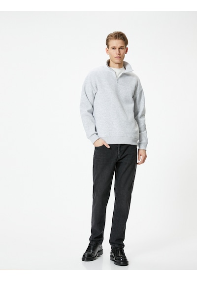 Koton Yarım Fermuarlı Sweatshirt Basic Dik Yaka Ribanalı Uzun Kollu Gri 4sam70002mk Gri