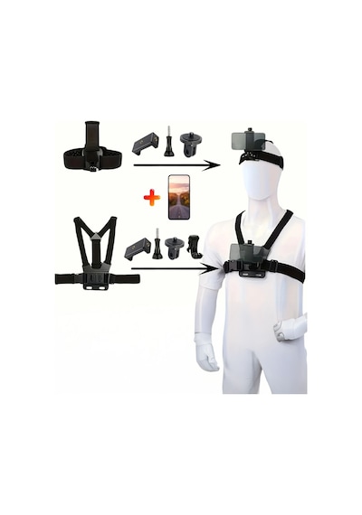 Gopro Aksiyon Kamera Ve Telefon İle Uyumlu Kafa Ve Göğüs Bandı Askı Seti Siyah