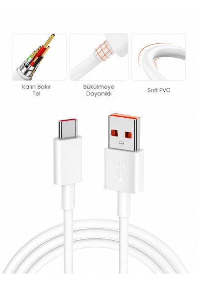 120w Watt Turbo Ultra Hızlı Şarj Aleti Seti Usb- Type-c Kablo Ve Adaptör Şarj Seti 120 W