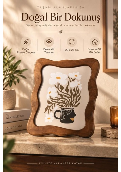 Hazel Doğal Akasya Ağacı Dalgalı Fotoğraf Çerçevesi 20x25 Cm - Masa Ve Konsol Üstü Ahşap Resim Çerçevesi