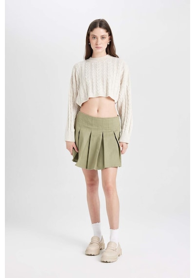 Defacto Coool Piliseli Normal Bel Basic Düz Gabardin Mini Etek D5265AX24AUKH461 Haki
