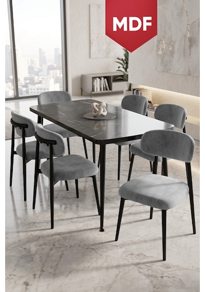 Runes Serisi Mdf Sabit 80x130 Siyah Mermer Desen Mutfak Masası Takımı 6 Sandalye Siyah Mermer Masa Gri Sandalye Runes Serisi Mdf Sabit 80x130 Siyah Mermer Desen Mutfak Masası Takımı 6 Sandalye Siyah Mermer Masa Gri Sandalye