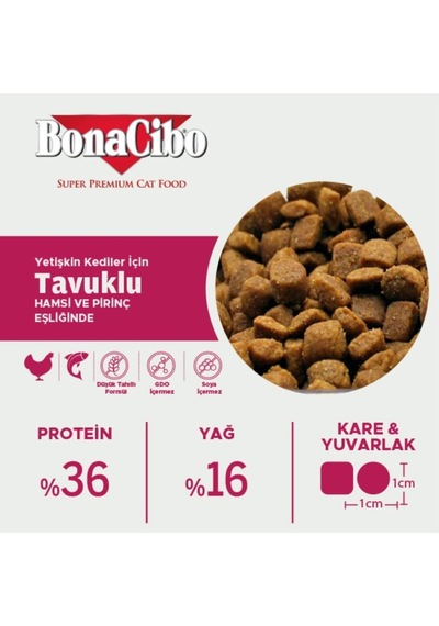Bonacibo Yetişkin Tavuklu Kuru Mama 2 Kg & Sığır Etli Soslu Konserve Seti 6x400 Gr