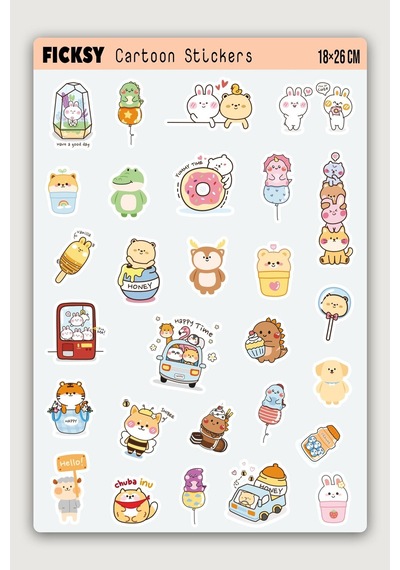Kawaii Stili Sevimli Hayvanlar Sticker Seti - 29 Adet Etiket Çıkartma Diğer