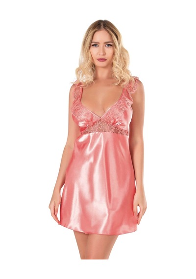 Aria's Closet Dantel İşlemeli Dekolteli Mercan Kısa Saten Gecelik