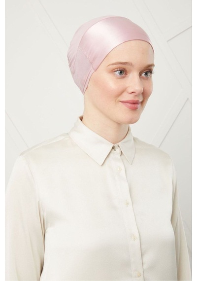 Melodi Scarf Kadın Tesettür Bağlamalı Saten Bone Pudra Pudra