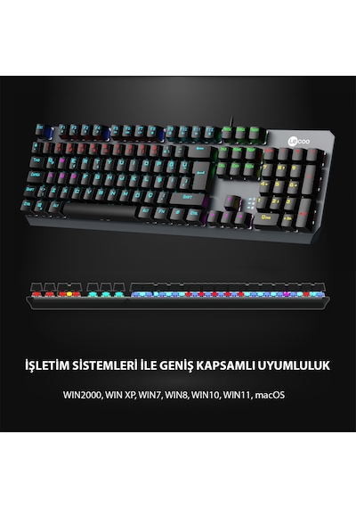 Lecoo GK301 USB Kablolu Blue Switch Makrolu RGB Gaming Mekanik Türkçe Q Klavye Metalik Gri