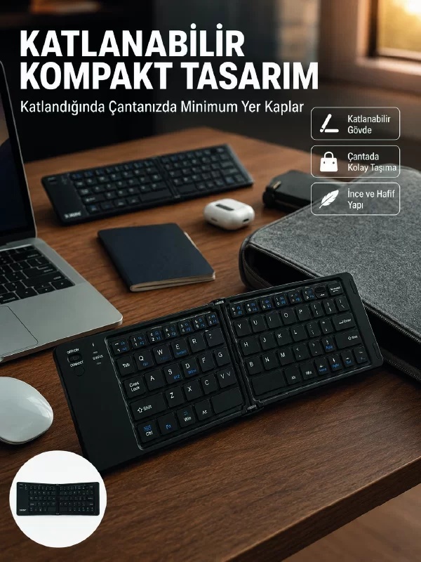 Hepsi Kablosuz Katlanabilir Bluetooth Klavye Telefon Tablet Bilgisayar Uyumlu Najmaddin