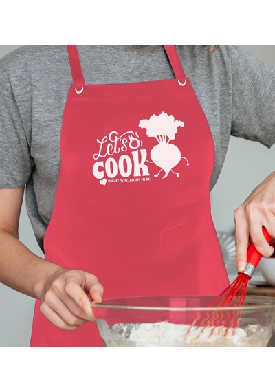 BK Gift Profesyonel Lets Cook Tasarımlı Kırmızı  Mutfak Önlüğü, A