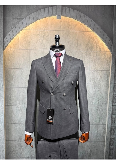 Dupont Classics Dupont Erkek Slim Fit 6 Drop Çizgili Kruvaze Viskon Çift Yırtmaç Takım Elbise Antrasit - Gri Dupont Classics Dupont Erkek Slim Fit 6 Drop Çizgili Kruvaze Viskon Çift Yırtmaç Takım Elbise Antrasit - Gri