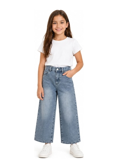 İrem Kız Çocuk Cep Etrafı Taş Detaylı Geniş Paça Model Fermuar Kapamalı Likrasız Mavi Renk Kot Pantolon İrem Kız Çocuk Cep Etrafı Taş Detaylı Geniş Paça Model Fermuar Kapamalı Likrasız Mavi Renk Kot Pantolon