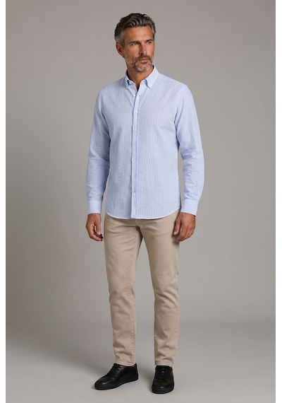 Bisse Açık Mavi Regular Fit Pamuk Keten Paşa Yaka Gömlek Gmktn3ps224018 D33