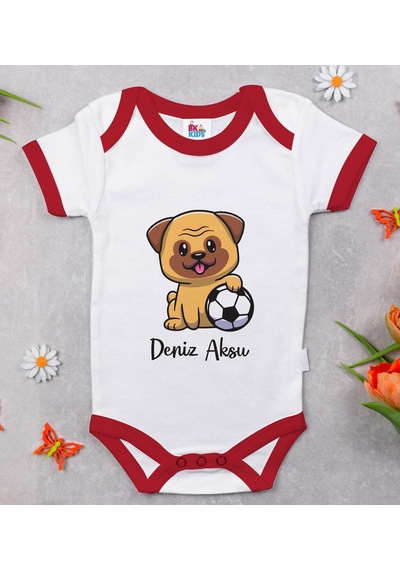 Bk Gift Bk Kids Kişiye Özel Futbol Tasarımlı Kırmızı Bebek Body Zıbın-2 Çok Renkli