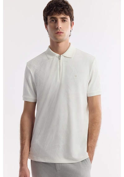 Avva Erkek Beyaz Polo Yaka Jakarlı Elastan Regular Fit T-shirt A51y1059