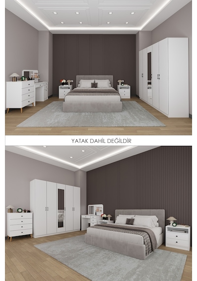 Yatak Odası Takımı 5 Parça %100 Mdf Gardırop Şifonyer Makyaj Masası Komodin Ytk02