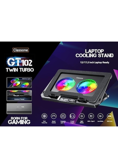 Classone Gt102 Gaming Laptop Soğutucu, 2200rpm , Rgb Işıklı , Led Display , Notebook Soğutucu Stand