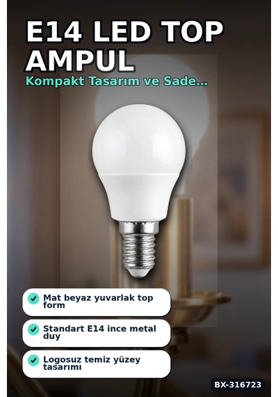 Led Top Ampul E14 İnce Duy 6w 6500k Beyaz Işık 540 Lümen Avize Aplik Ampulü Bx-316723