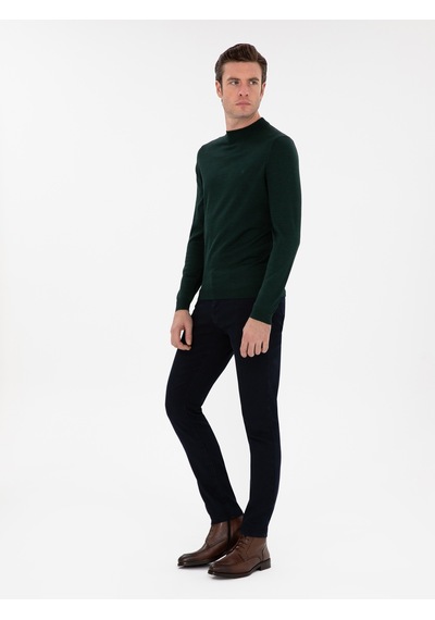 Cacharel Zümrüt Slim Fit Yün Karışımlı Çeyrek Balıkçı Yaka Basic Triko Kazak Yesıl