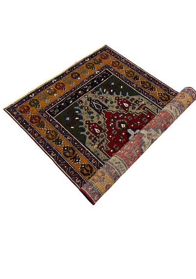 El Dokuma Sıfır Yahyalı Halısı 115x205 Kırmızı Yeşil Kök Boya Yün Halı Renkli