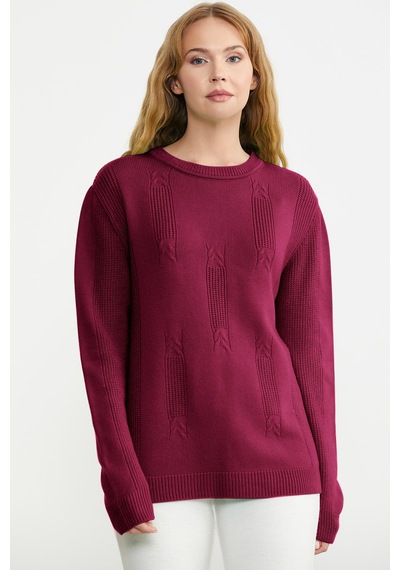 Sementa Sıfır Yaka Desenli Triko Kazak - Bordo Bordo