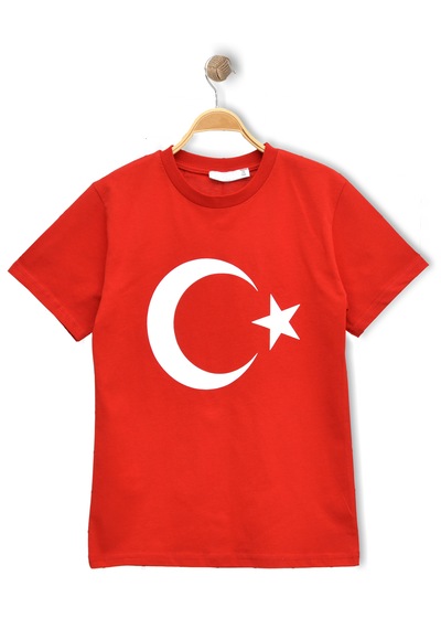 Dijitrend Ay Yıldız Bayraklı Kırmızı Kız - Erkek Tişört Kırmızı
