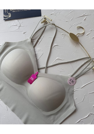 Carma Arkası Çapraz Dekolte İce-silk Balensiz Dikişsiz Push-up İt Su Yeşili