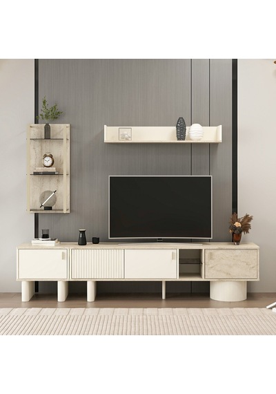 Valento Tv Ünitesi + Üst Modül + Cam Raf Modül + Yan Modül Çok Renkli