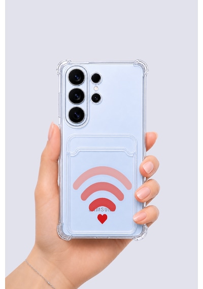 Samsung Uyumlu Galaxy S26 Ultra Kartlıklı Aşk Sinyali Desenli Kılıf Şeffaf