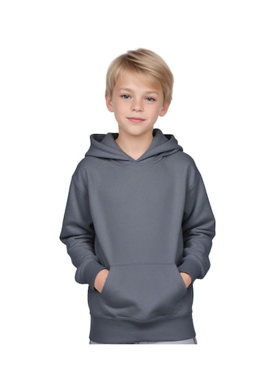 Panios Kids Kanguru Cepli Kapüşonlu Düz Baskısız Erkek Çocuk Eşofman Takımı Füme