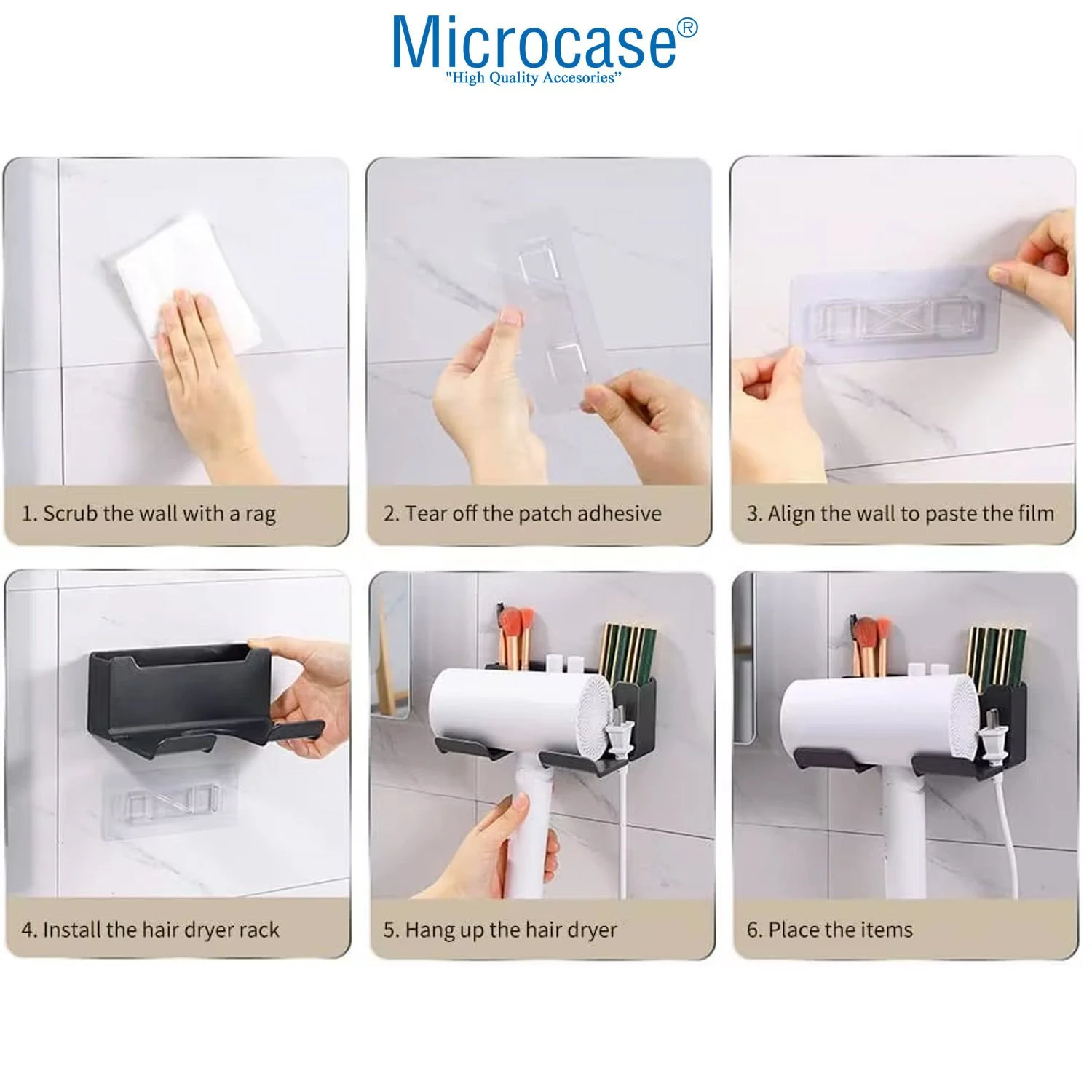 Microcase Saç Kurutma Makinası Ve Banyo Malzemeleri İçin Düzenleyici Askılık - Al5053 Beyaz