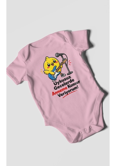 Morivokids Anneye Özel Kısa Kollu Bebek Body %100 Pamuk Zbn226-kk Koyu Pembe