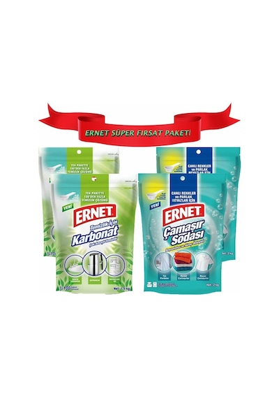 Ernet Temizlik Için Karbonat 2 x 1.5 KG + Ernet Çamaşır Sodası 2 x 2 KG