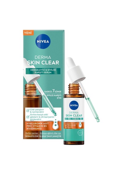 Derma Skin Clear Dengeleyici Ve Sivilce Karşıtı Serum 30ml, Cildi Yatıştırır, Komedojenik Değil