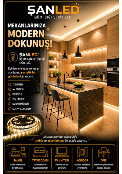 3 Çipli Şerit Led Gün Işığı Rengi 12v 40 Metre