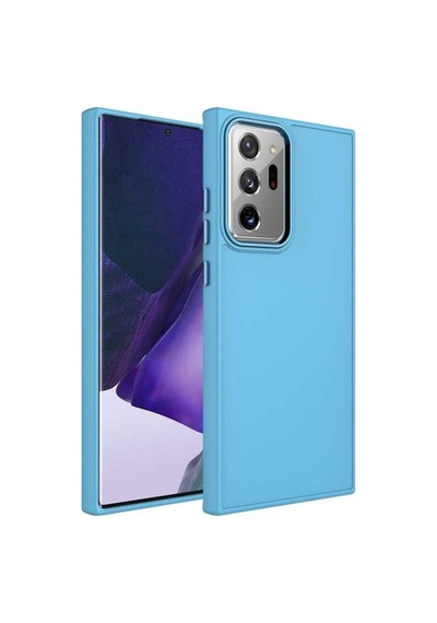 Galaxy Note 20 Ultra Kılıf Metal Çerçeve Ve Buton Tasarımlı Silikon Zore Luna Kapak Sierra Mavi